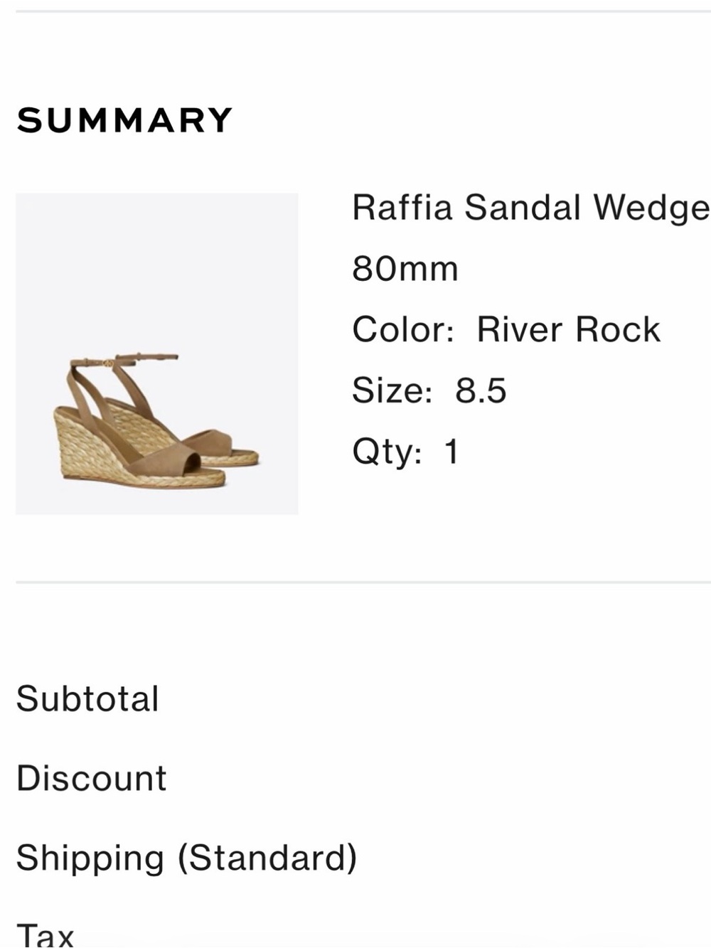 Tory Burch Raffia Wedge Sandal in River Rock. New in box with Dust bag. 8.5 W